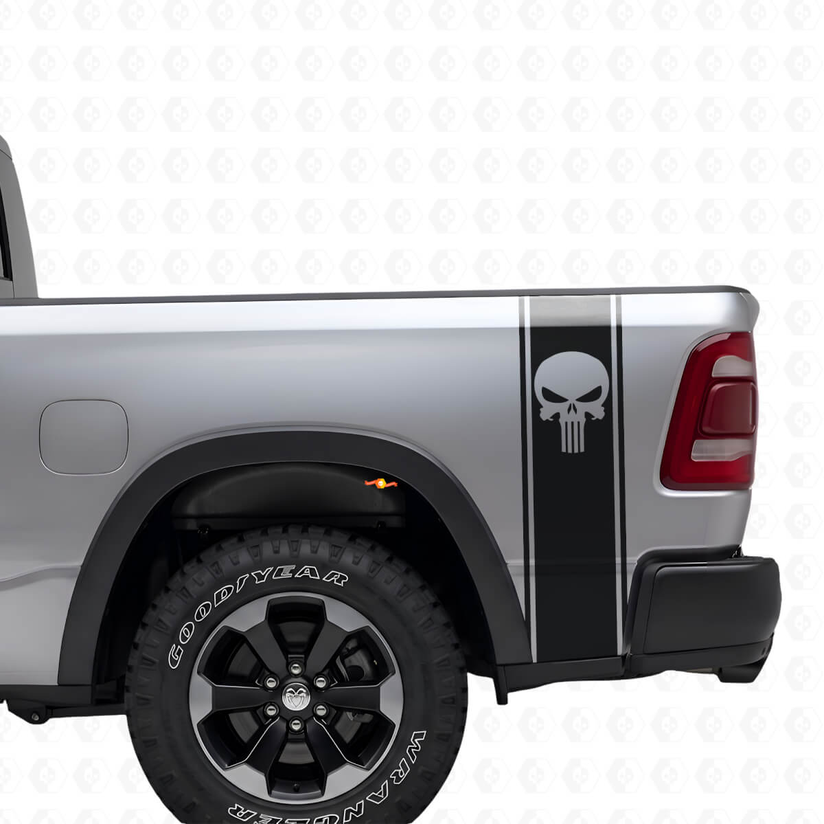 Punisher Skull Bettseiten-Streifen Vinyl-Aufkleberset für Dodge Ram
