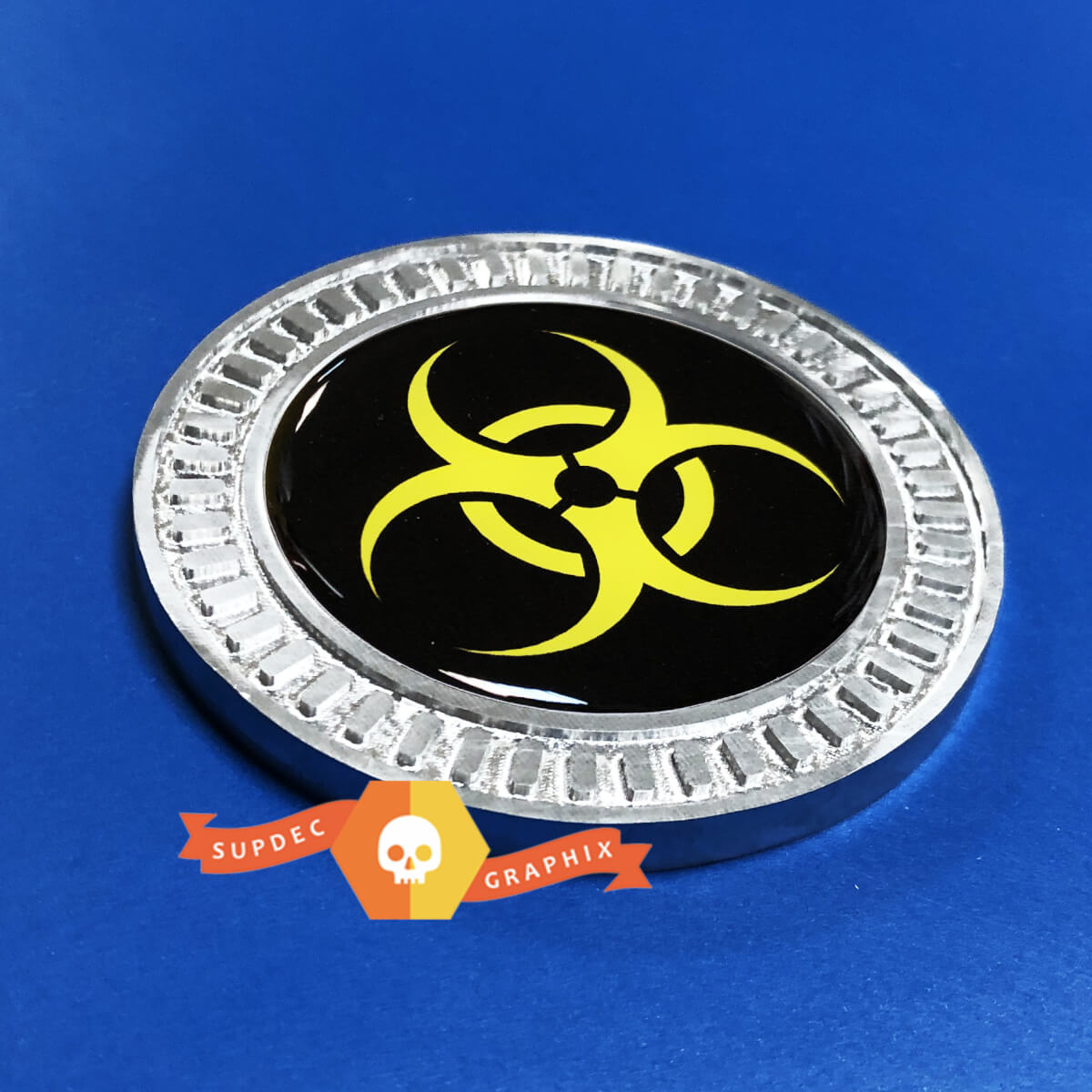 3D-Abzeichen, gelbes Biohazard-Metall-Aluminium-Bed-Side-Emblem für Jeep Wrangler JL JK YJ TJ
