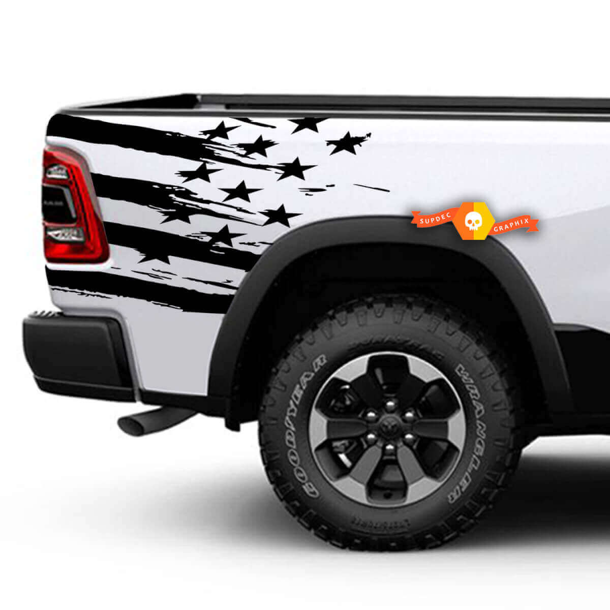 Abgenutztes Amerikanisches Flaggen-Heckseiten-Vinylaufkleber-Set für Dodge Ram