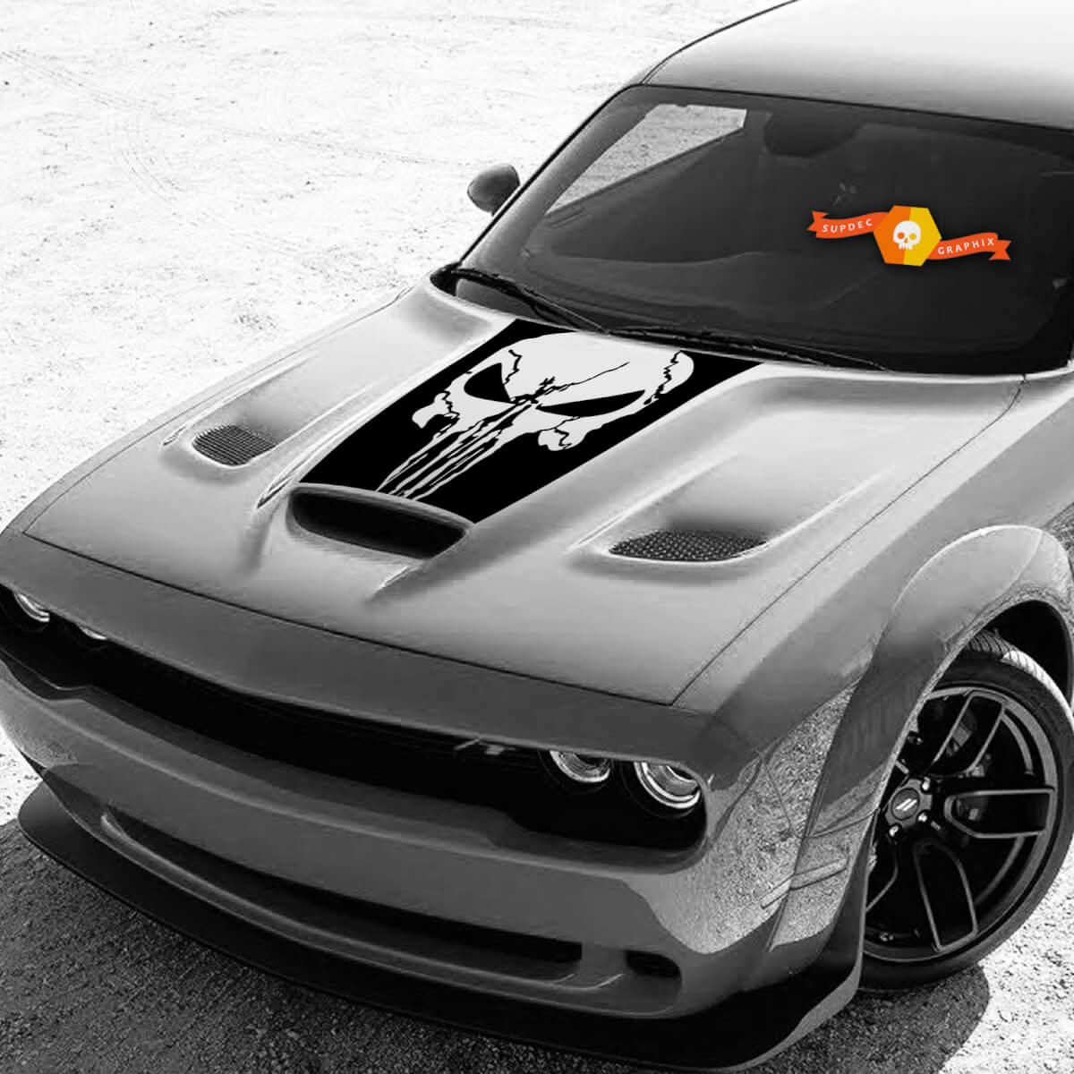 Punisher Skull Flag passend für Challenger Bulge Hood Aufkleber 2015–2019 Wide Body 392 GT Car Sport Design Vehicle Vinyl Graphic
