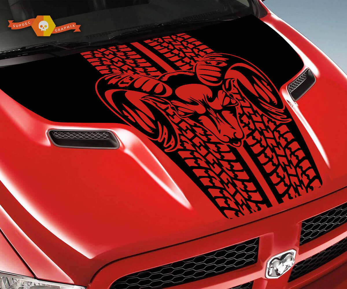 Dodge Ram Tire Tracks Rebel Hood Logo Truck Vinyl Aufkleber Grafik Pick Up Pickup #2
