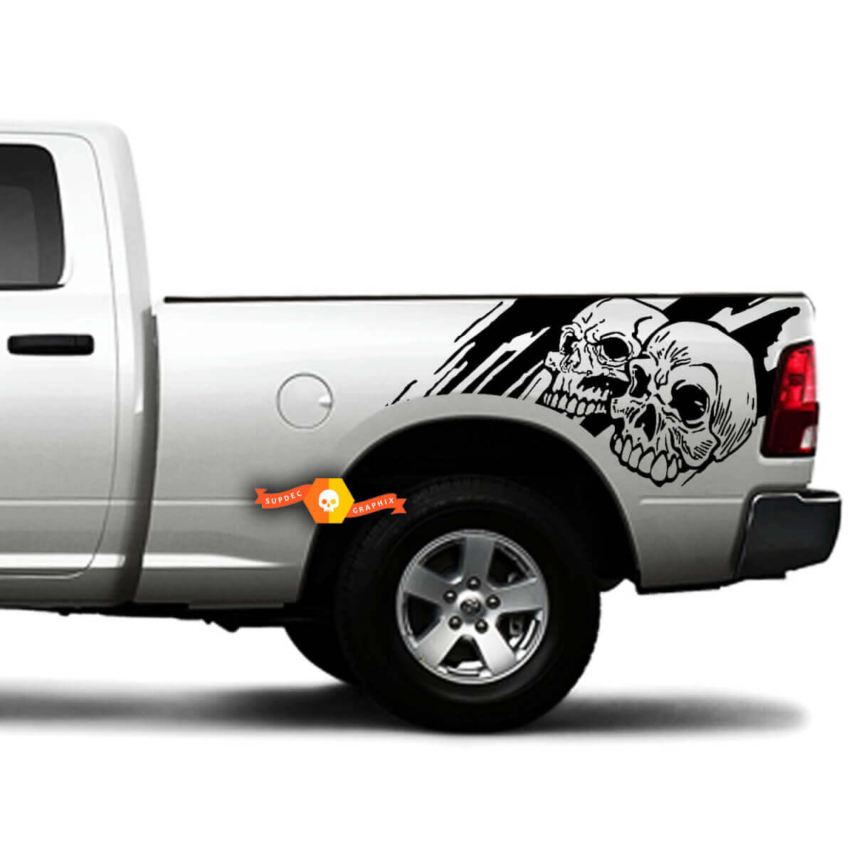 2 Seiten Schädel Grunge Design Auto Seitenbett Pickup Fahrzeug LKW Vinyl Grafik Aufkleber Decal Heckklappe für jedes Auto