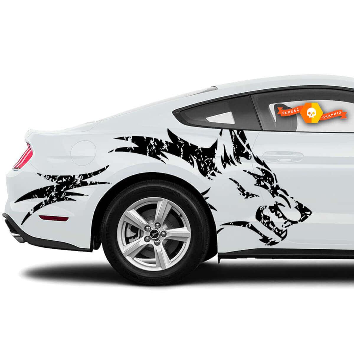 Wolf-Grafik-Aufkleber für die hintere Seitenfensterscheibe für Musclecar Mustang