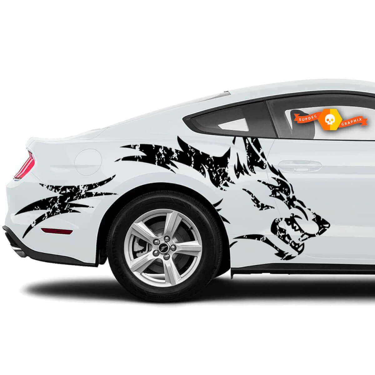 Wolf-Grafik-Aufkleber für die hintere Seitenfensterscheibe für Musclecar Mustang