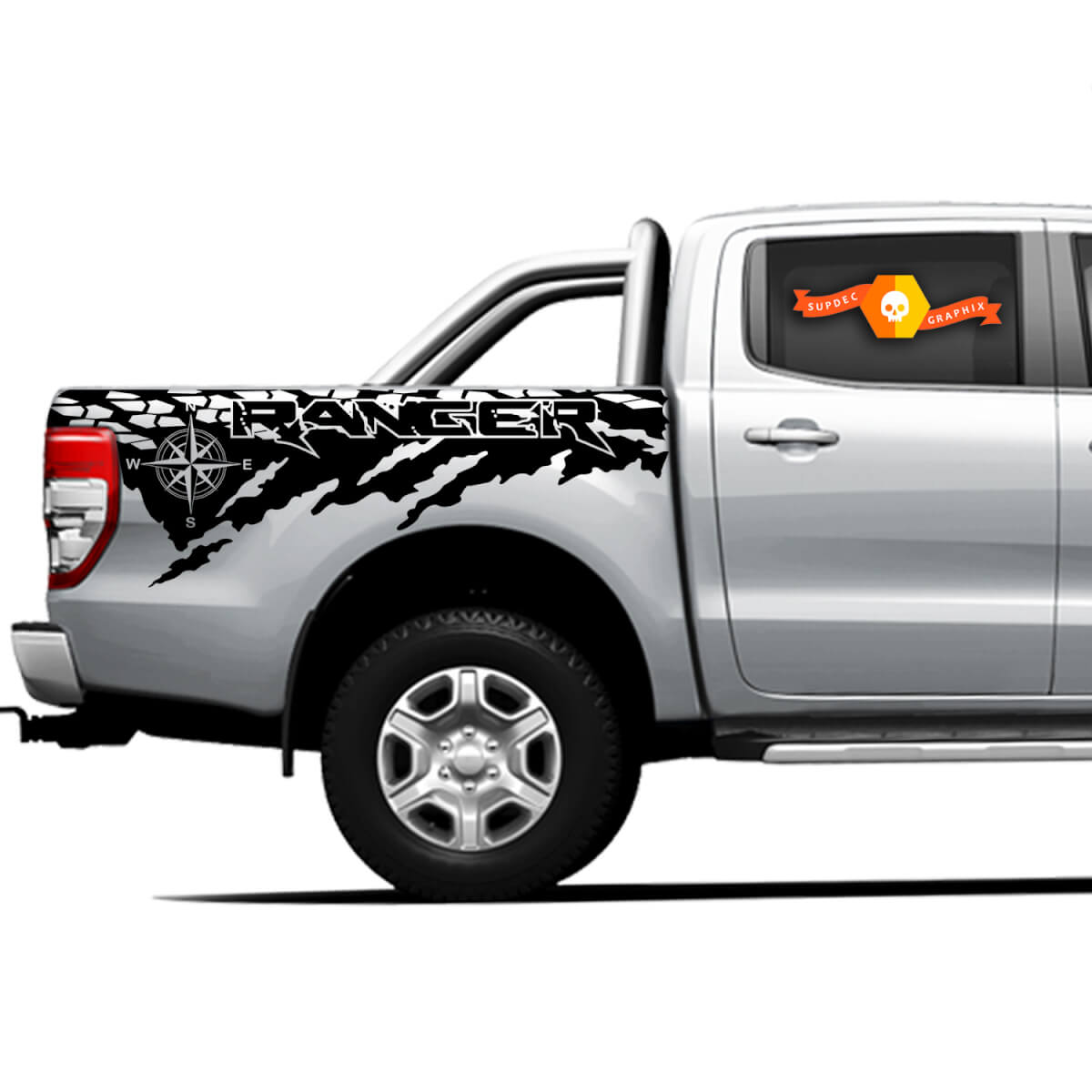 2 X Ranger Raptor Destroyed Tire Tracks Bed Side Vinyl Sticker Decals
