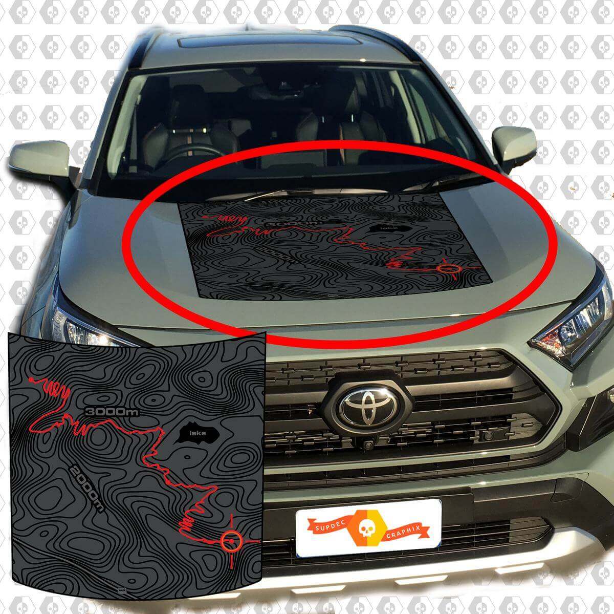Topografische Karte Hauben-Abdeckung Vinyl-Aufkleber für Toyota RAV4 2019