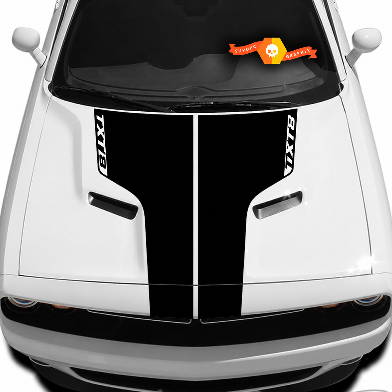 TXT8 Doppelte Motorhauben-Streifen Motorhauben-Vinyl-Aufkleber für Dodge Challenger 2009-2014