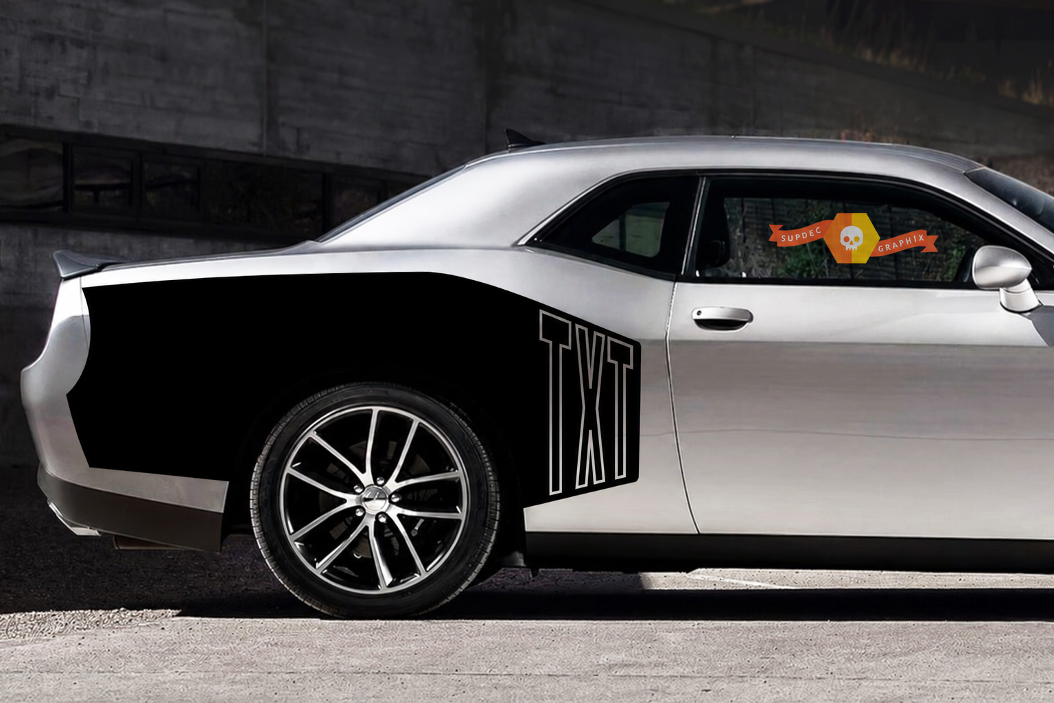 Hemi TXT Outlined Billboard Stripes — Vinylaufkleber (Seite) für Dodge Challenger 2009-2015