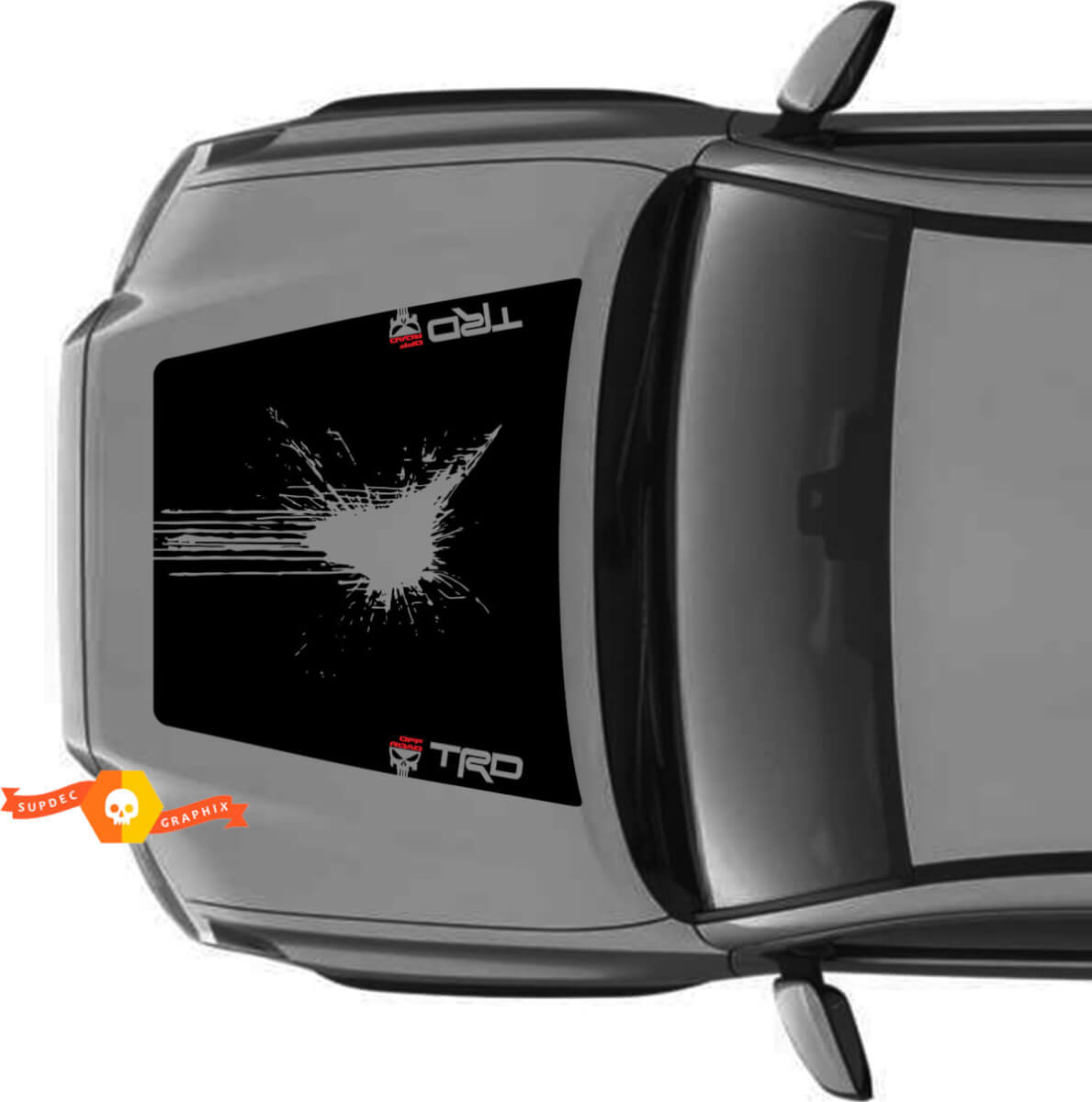 Riesiger TRD Offroad KEINE SCHAUFEL! Punisher Blood Hood Destroyed Vinyl Aufkleber passend für Toyota Tacoma 2016–2021 Modelle
