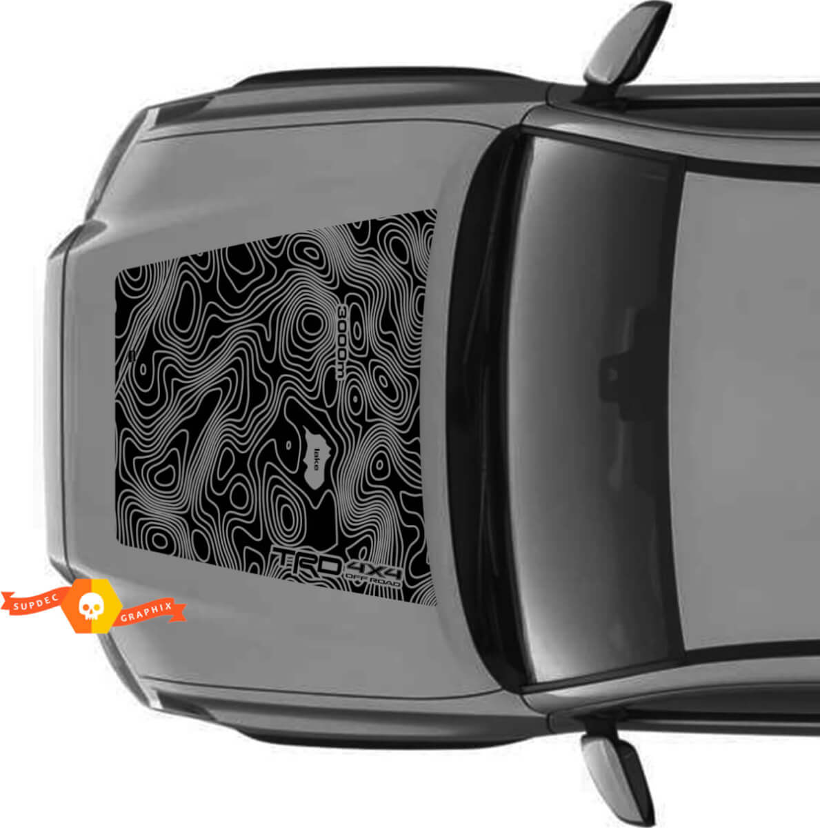 Riesiger TRD Offroad KEINE SCHAUFEL! Topografische Karte, Vinyl-Aufkleber für Motorhaube, passend für Toyota Tacoma 2016–2021 Modelle
