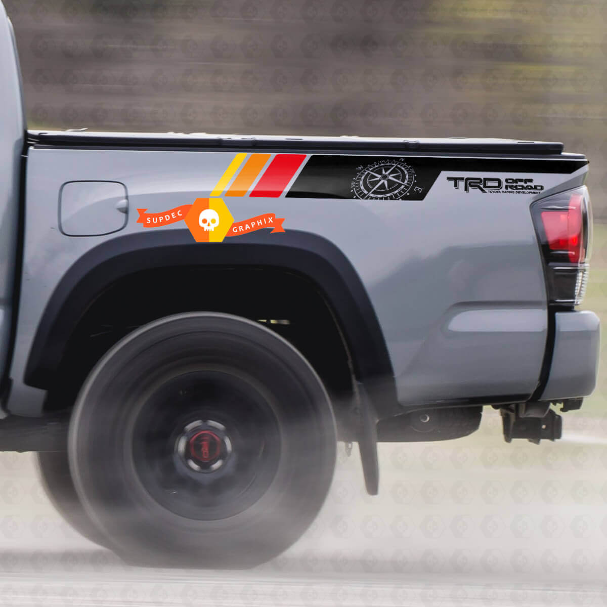 Paar TRD Sport PRO Offroad-Vintage-Farben Kompassstreifen für Tacoma-Seiten-Vinyl-Aufkleber, passend für Toyota Tacoma 2005–2020
