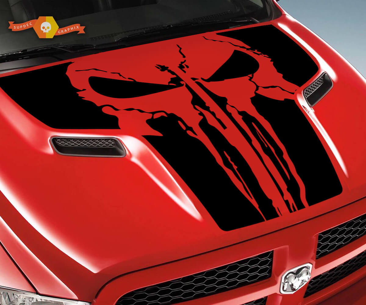 Punisher-Stil Schädel Motorhauben Vinyl-Aufkleber für Dodge Ram 1500 2500 2010-2018