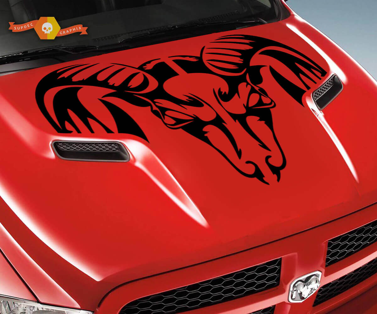 Ram Totenkopf Grunge Motorhaube LKW Vinylaufkleber Decal Grafik für Dodge Ram 1500 2500