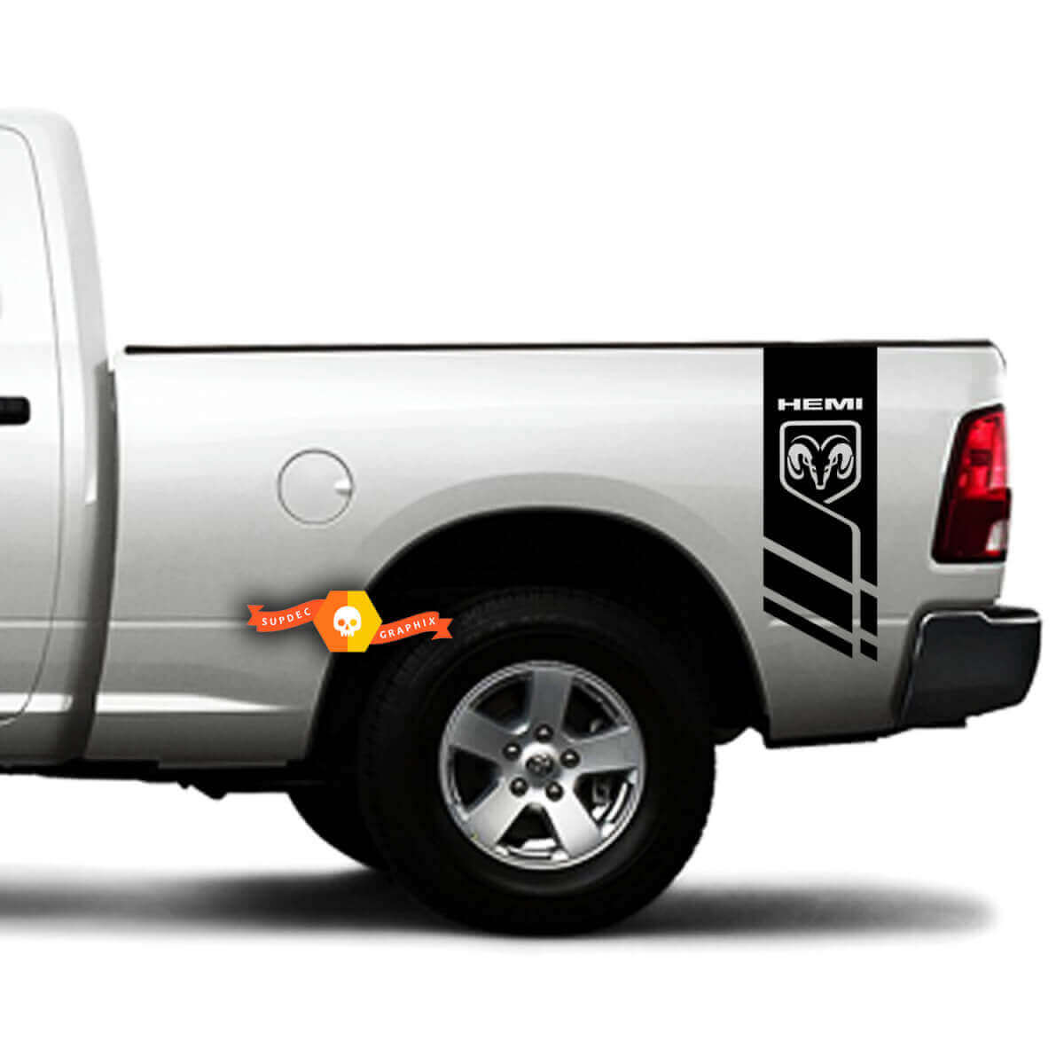 Hemi-Stil Seitliche Betttstreifen Vinyl-Aufkleber Set für Ram 1500-3500