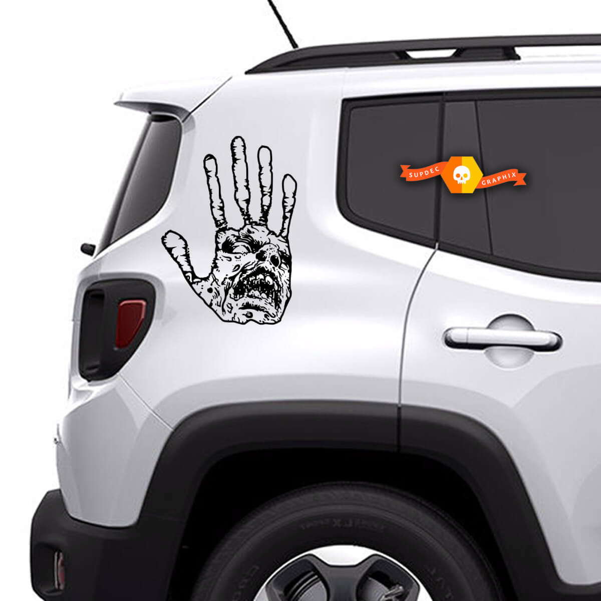 2 x Zombie-Hand-Schädel-Apokalypse-Untote-Horror-Fenster-Bett-SUV-Haube-Tür-Grafik-Vinyl-Aufkleber-LKW-Auto-Pickup-Aufkleber
