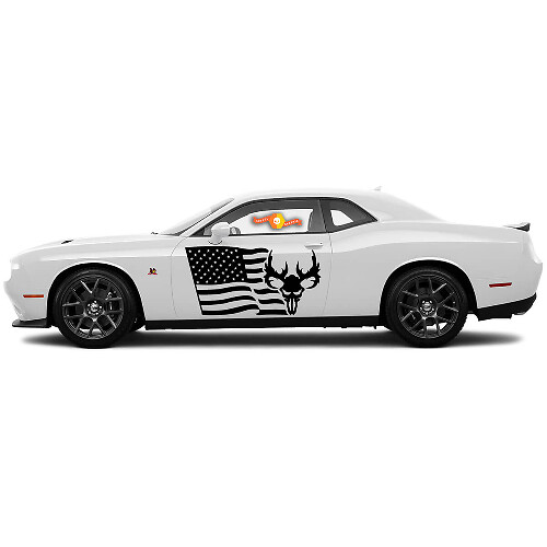 2 Seiten Dodge Challenger USA Flagge Totenkopf Tür Seiten Vinyl Aufkleber Grafik Aufkleber
