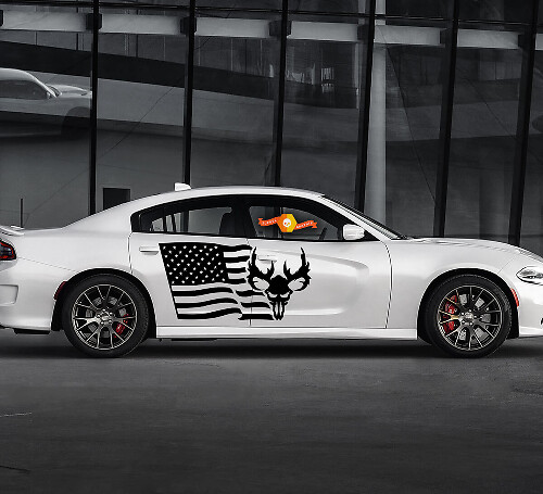 2 Seiten USA Flagge Totenkopf Tür Seiten Vinyl Aufkleber Grafiken Sticker 2 für Dodge Charger