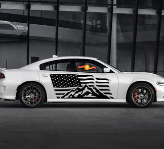 2 Seiten Dodge Charger USA Flagge Berge Tür Seite Vinyl Aufkleber Grafiken Aufkleber
