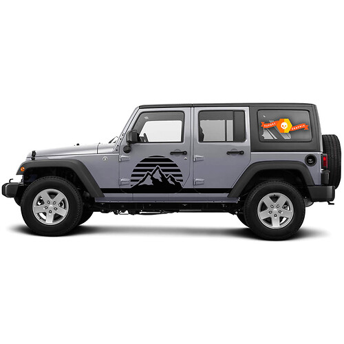 2 Seiten Jeep Wrangler Mountain Moon Sonne Sonnenaufgang Rocker Panel Side Vinyl Decals Graphics Aufkleber
