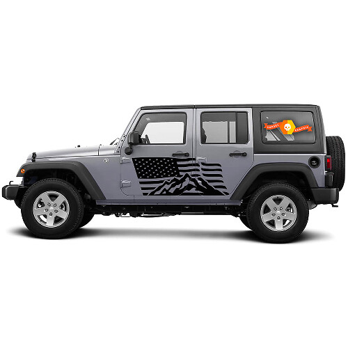 2-seitiger Jeep Wrangler USA-Flaggen-Gebirgstürseiten-Vinyl-Aufkleber-Grafikaufkleber
