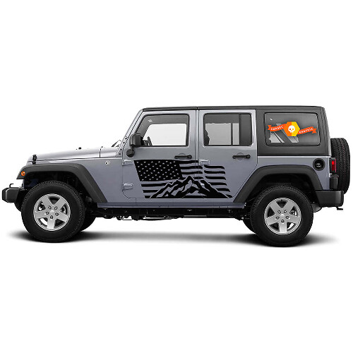 USA-Flaggen-Mountain-Side-Vinylaufkleber für Jeep Wrangler CJ TJ JK JKU JL JLU