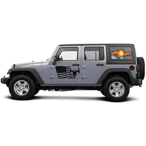US-Flagge Hirschschädel Seiten-Vinylaufkleber für Jeep Wrangler CJ TJ JK JKU JL JLU