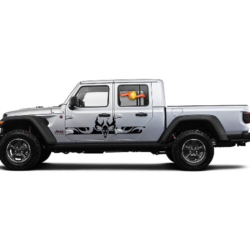 2 Seiten Jeep Gladiator Curved Skull Side Rocker Panel Seiten-Vinyl-Aufkleber Grafik-Aufkleber
