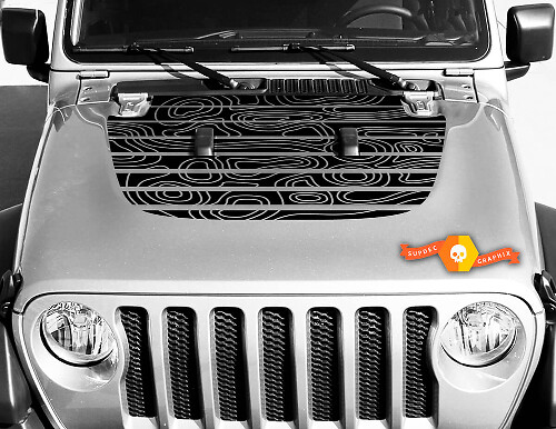 Jeep Hood Vinyl Skull Blackout Topografische Karte Aufkleber Aufkleber Wrangler
