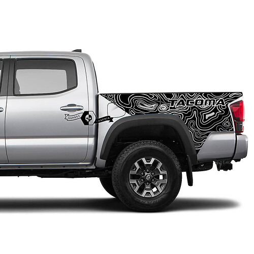 2x -Bett -Vinyl -Aufkleber Abziehbilder für Toyota Tacoma Topografische Karte
