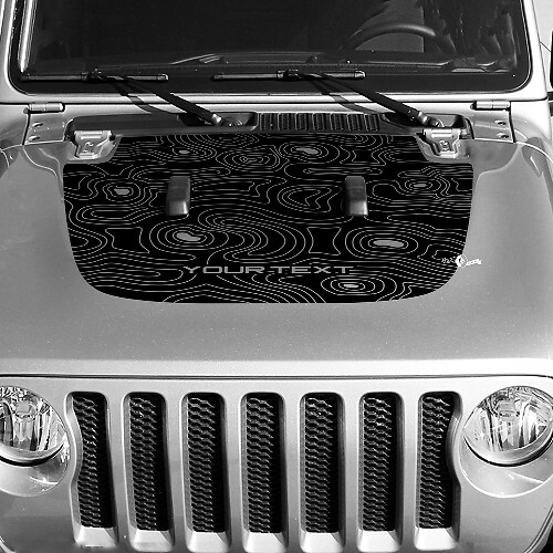 Blackout Topografische Kartenhauben-Vinylaufkleber mit individuellem Text für Jeep Wrangler 1