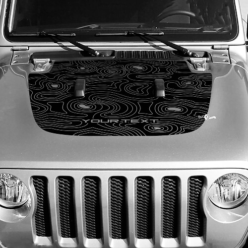 Blackout Topografische Kartenhauben-Vinylaufkleber mit individuellem Text für Jeep Wrangler
