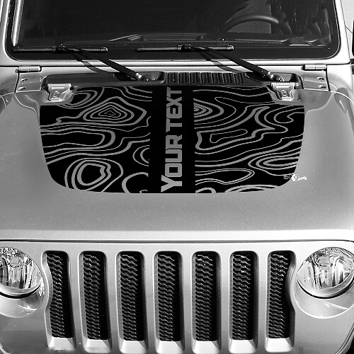 Blackout Topografische Karte Motorhauben Vinyl Aufkleber Zentraler Benutzerdefinierter Text für Jeep Wrangler