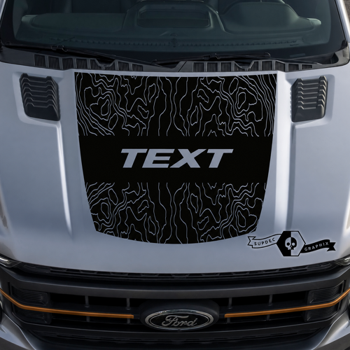 TEXT Topografisches Mittelstreifen-Hauben-Vinylaufkleber für Ford F-150 2015-2016