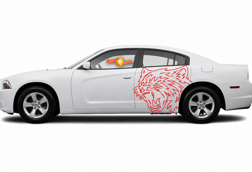 Custom Cat Head Red Outline Pair Seite Hinterer Kotflügel Vinylaufkleber für Dodge Charger SRT, Hellcat