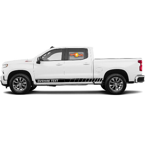 2 Chevrolet Silverado Vinyl Stripe Decal Sticker Custom Text Kit für Rocker Panel Graphics
