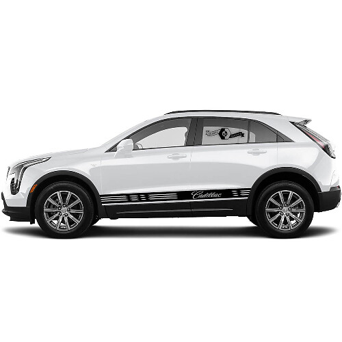 2 Neue Aufkleber für die Seitenschweller mit horizontalen Linien Vinylstreifen für Cadillac XT4
