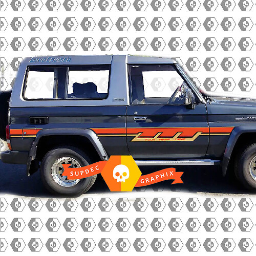 Retro Seitenstreifen Vinyl Aufkleber Set für Toyota Land Cruiser BJ73R 70er Serie