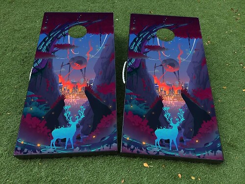 Abstraktes Sci-Fi Wald Cornhole-Brett Vinylfolie-Aufkleberset