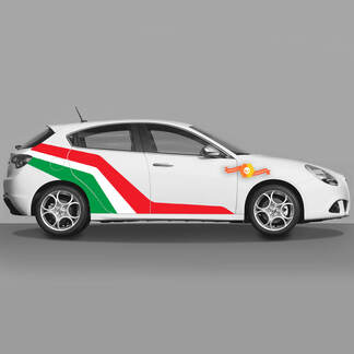 2x Standard-Türaufkleber in den Farben der italienischen Flagge, passend für Alfa Romeo Giulietta-Aufkleber, Vinyl-Grafik, erweitert, verändert
