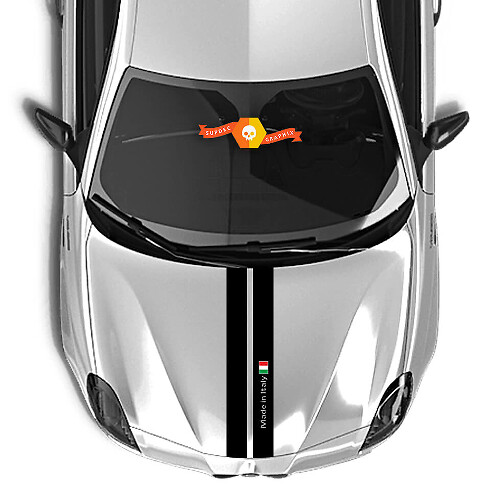 Paar Alfa Romeo Motorhauben-Aufkleber Italien Flagge zwei schwarze Linien 2021 Vinyl Aufkleber
