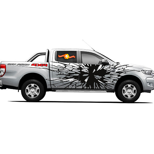 Paar Vinyl-Aufkleber Sticker 4X4 Tacoma Toyota TRD Off Road LKW Seitentüren Broken Glass
