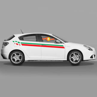 2x Tür-Karosserieaufkleber, passend für Alfa Romeo Giulietta-Aufkleber, Vinyl-Grafik, Italien-Flaggenausschnitt 2021
