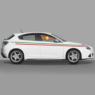 2x Standard-Türen-Karosserieaufkleber in den Farben der italienischen Flagge, passend für Alfa Romeo Giulietta-Aufkleber, Streifen-Vinylgrafiken
