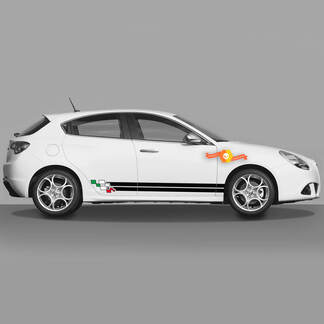 2x Tür-Karosserieaufkleber, passend für Alfa Romeo Giulietta-Aufkleber, Vinyl-Grafik, italienische Flagge mit schwarzen Linien
