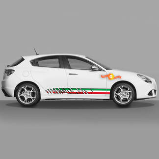 2x Tür-Karosserieaufkleber, passend für Alfa Romeo Giulietta-Aufkleber, Vinyl-Grafik, italienische Flagge mit Schlitzen
