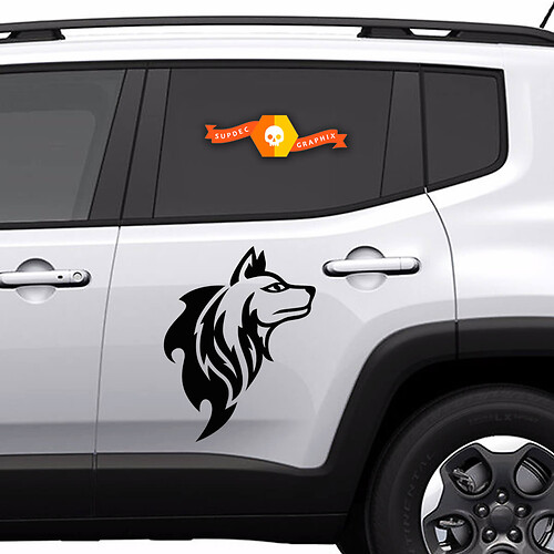 Hundesilhouette Tribal-Stil Seiten Vinyl Aufkleber Sticker für Jeep Renegade