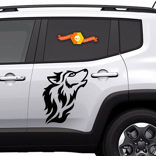 Wolf-Silhouette Tribal-Stil Seiten-Vinylaufkleber für Jeep Renegade