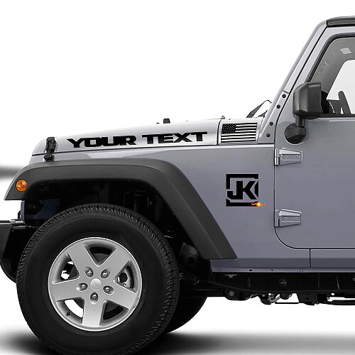 Custom Text USA Flag JK Logo Hauben- & Seiten-Vinyl-Aufkleber-Set für Jeep Wrangler JK