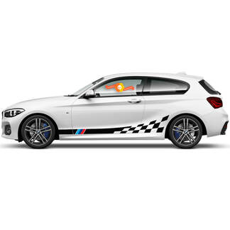Paar Vinyl-Aufkleber, grafische Aufkleber für die Seite, BMW 1er-Serie 2015, Rocker-Panel, Rennstrecke, karierte Flagge 2022
