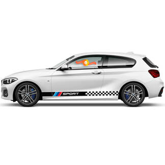 Paar Vinyl-Aufkleber, grafische Aufkleber, seitliche BMW 1er-Serie 2015, Rocker-Panel, Racing-Zielflagge, Sport 2022

